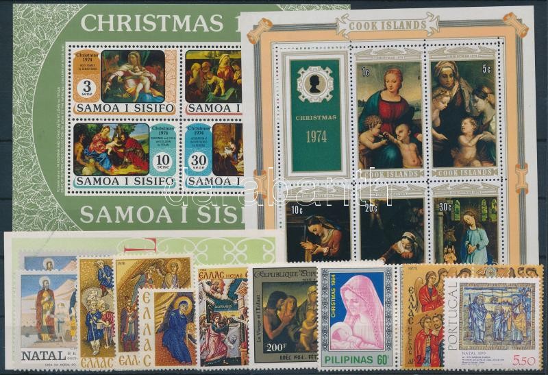 Karácsony motívum 13 db bélyeg, közte teljes sorok és összefüggések + 3 db blokk, Christmas 13 stamps with sets and units + 3 blocks