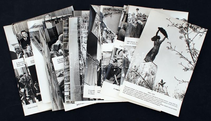 1945-1970 Magyarország fejlődésének, a szocializmus építésének 25 éves képregényes története, 23 db feliratozott fotópapíron, 26x17 cm és 23x20 cm-es méretek között