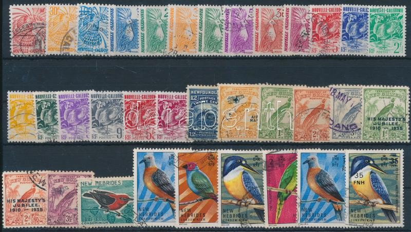 Birds 45 diff stamps + 17 diff sets on 3 stock cards, Madár motívum 45 klf önálló érték + 17 klf sor 3 db stecklapon