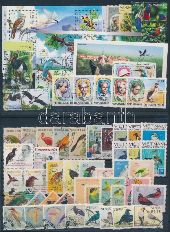 Birds 55 stamps with sets and units + 3 blocks on 2 stock cards, Madár motívum 55 db bélyeg, közte teljes sorok és összefüggések + 3 db blokk, 2 db stecklapon