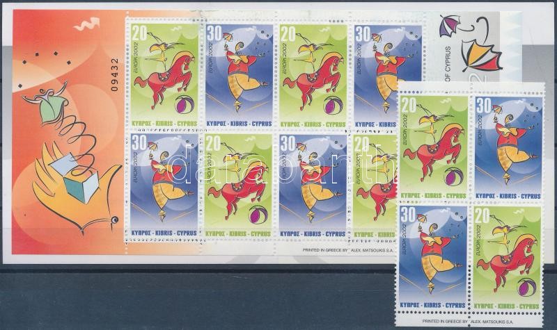 Europa CEPT: Circus block of 4 + stampbooklet, Europa CEPT: Cirkusz négyestömb + bélyegfüzet