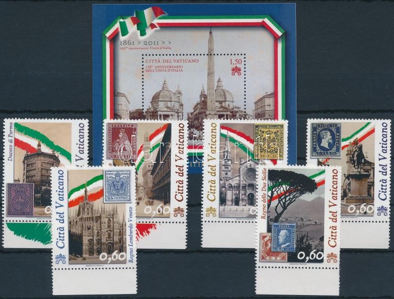 150 éves az egységes Olaszország ívszéli sor + blokk, 150th anniversary of United Italy corner set