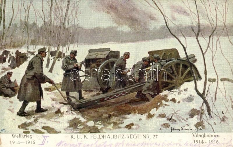 K.u.K. Feldhaubitz Regiment Nr. 27 / K.u.K. soldiers, battle scene s: Hans Larwin, Cs. és kir. 27. tábori tarackosezred s: Hans Larwin