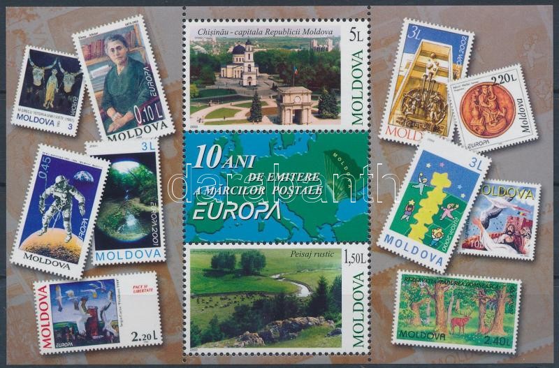 10 éves a moldáv bélyeg blokk, 10th anniversary of Moldovan stamp block