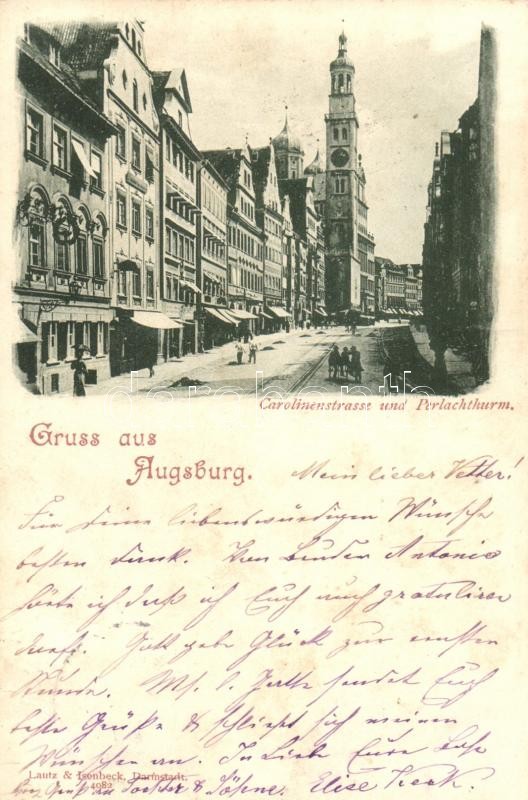 Augsburg, Carolinenstrasse, Perlachthurm / street view, tower
