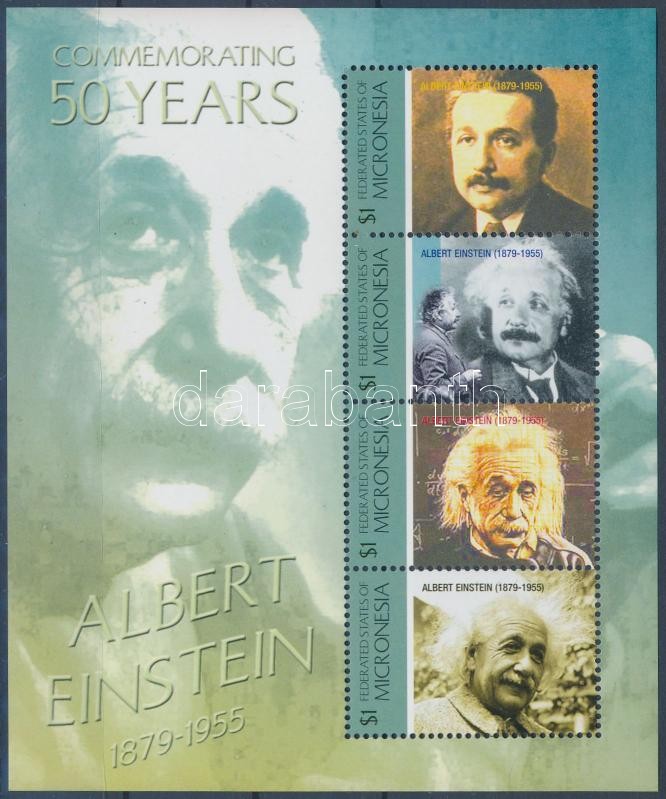 50th death anniversary of Albert Einstein minisheet, Albert Einstein halálának 50. évfordulója kisív