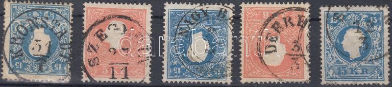 5 stamps, 5 db bélyeg I. típus klf bélyegzésekkel