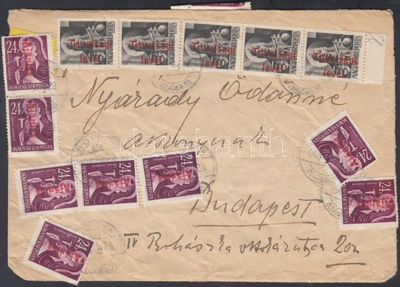 Inflation cover, (17. díjszabás) Távolsági levél 36 db Betűs (III) bélyeg bérmentesítve, kifordított és újra felhasznált boríték / Domestic cover franked with 36 stamps, reused cover