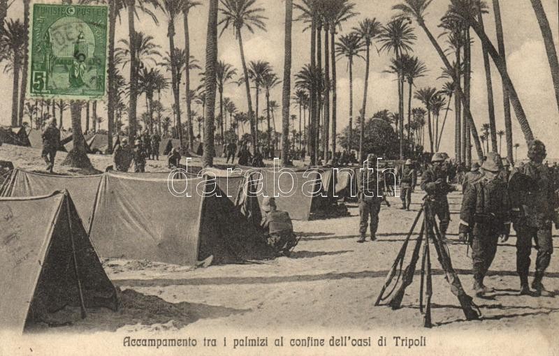 Tripoli (Italiana) Accampamento tra i palmizi al confine dell'oasi / camp of Italian Colonial Troops