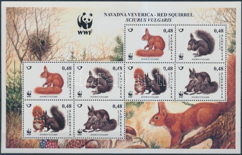 WWF: Európai mókus kisív, WWF European squirrel mini sheet