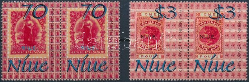 Centenary of Stamp Exhibition set in pairs, 100 éves a bélyegkiállítás sor párokban