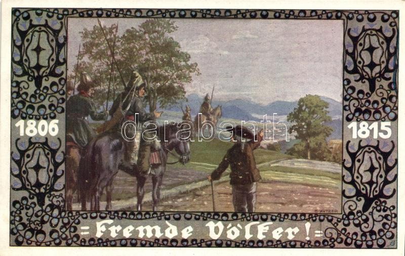Német hadsereg, művészeti képeslap, s: E. Kutzer, Fremde Völker. Verlag v. Bund der Deutschen in Böhmen / German military art postcard s: E. Kutzer