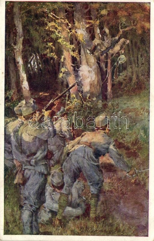 K.u.K. katonai művészeti képeslap, s: Marussig, Aus dem goldenen Buche der Armee Serie III. Rotes Kreuz Postkarte Nr. 351. / K.u.K. military art postcard s: Marussig