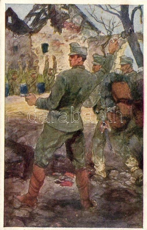 K.u.K. hadsereg művészeti képeslap, művész aláírásával, Aus dem goldenen Buche der Armee Serie III. Rotes Kreuz Postkarte Nr. 356. / K.u.K. military artist signed postcard