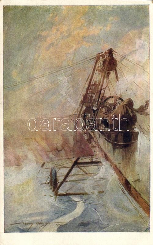 K.u.K. katonai csatahajó, s: Harry Hauser, Aus dem goldenen Buche der Armee Serie II. Rotes Kreuz Postkarte Nr. 260. / K.u.K. military battleship art postcard s: Harry Hauser