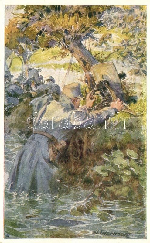 K.u.K. katonai művészeti képeslap, s: A. Marussig, Aus dem goldenen Buche der Armee Serie II. Rotes Kreuz Postkarte Nr. 263. / K.u.K. military art postcard s: A. Marussig
