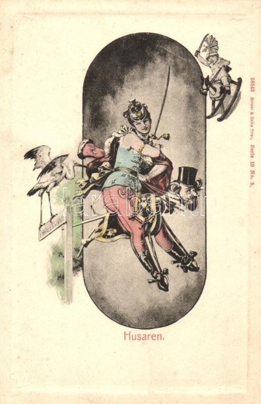 Husaren, Franzensbad, Verlag Schaar & Dathe, Trier / K.u.K. military, gently erotic art postcard, K.u.K. hadsereg, finoman erotikus művészeti képeslap