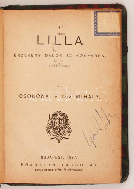 Csokonai Vitez Mihaly Lilla Erzekeny Dalok Iii Konyvben Bp Darabanth Kft