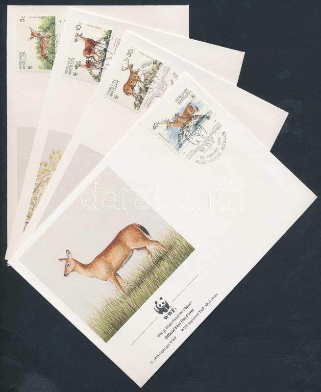 WWF szarvasok sor WWF-es értékei 4 FDC-n, WWF deer set on 4 FDC