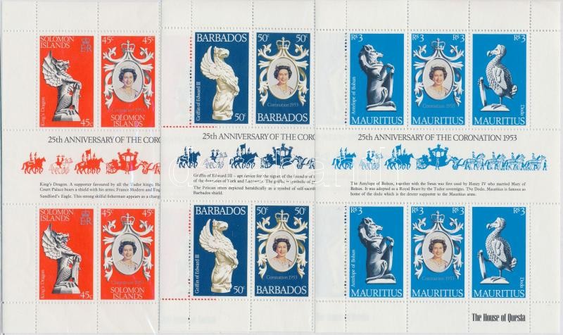 Angol gyarmatok II. Erzsébet trónralépésének 25. évfordulója 9 klf paralel kiadású kisív, English colonies Elizabeth II. 9 paralel issue mini sheet