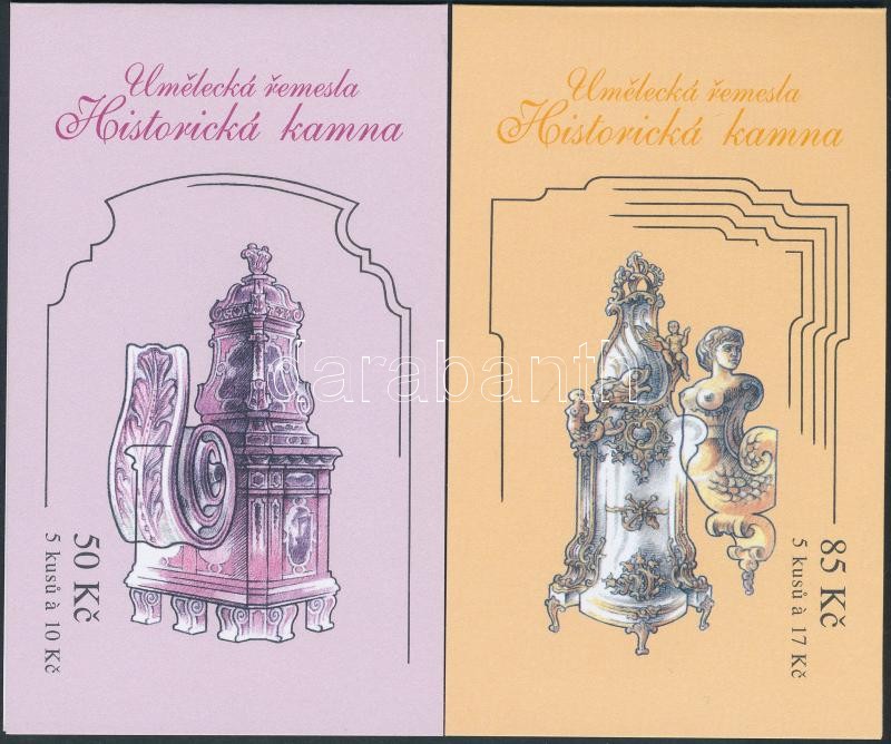 Tiled stoves 2 stamp-booklets, Cserépkályhák 2 klf bélyegfüzet