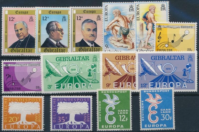 Saar, Gibraltár 1957-1981 Europa CEPT motívum tétel 14 klf bélyeg teljes sorokban, Saar, Gibraltar 1957-1981 Europa CEPT 14 stamps