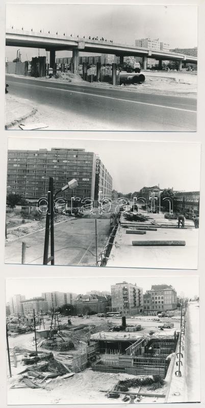1984 Budapest, Váci úti felüljáró építésének helyszíni fotói, 13 db datált fénykép, 9x14 cm