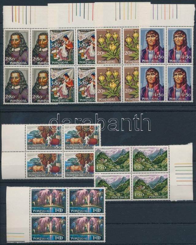 Portuguese-Brazilian Stamp Exhibition set in margin blocks of 4, Portugál-brazil Bélyegkiállítás sor ívszéli négyestömbökben