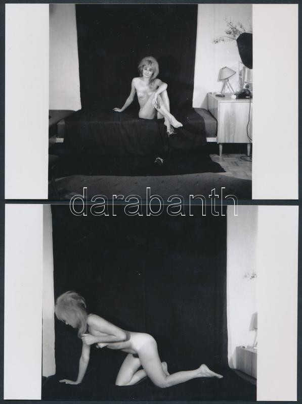 cca 1980 Alkalmi műterem a szállodai szobában, 8 db  korabeli negatívról készült modern nagyítás, finoman erotikus képek, 10x10 cm /
cca 1980 8 erotic photos, 10x10 cm