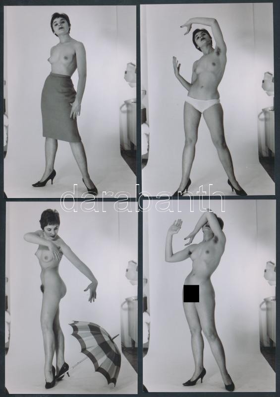 cca 1980 Titkárnő a harmadikról, 8 db korabeli negatívról készült modern nagyítás, finoman erotikus képek, 9x13 cm /
cca 1980 8 erotic photos, 9x13 cm