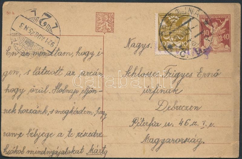 Censured postcard to Debrecen, Cenzúrás levelezőlap Debrecenbe