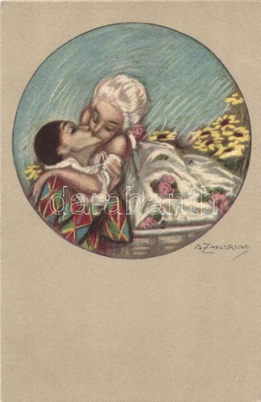 Pierrot, finoman erotikus olasz művészlap s: Adelina Zandrino, Pierrot, gently erotic Italian art postcard s: Adelina Zandrino