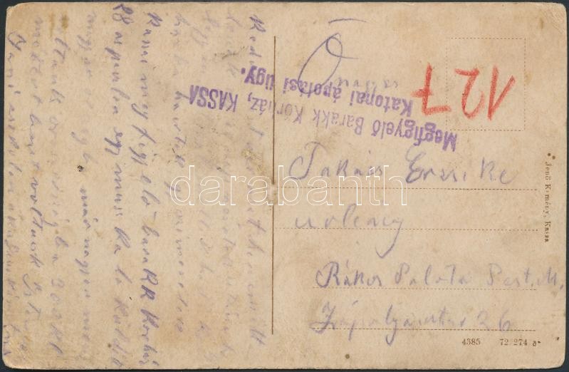 ~1916 A kórházat ábrázoló képeslap a Kassai Megfigyelő Barakk Kórházból, Postcard from Kassa observation barrack hospital