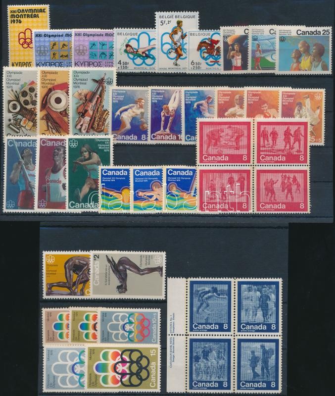Olympics 1974-1976 11set +2 blocks in 2 steck card, Olimpia motívum 1974-1976 11 klf sor + 2 klf négyestömb 2 db stecklapon