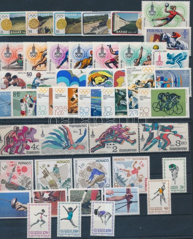 Summer Olympics 10 countries 45 stamps in complete sets in 2 steck cards, Nyári olimpia 1980 motívum tétel 10 klf ország 45 klf bélyeg teljes sorokban 2 stecklapon