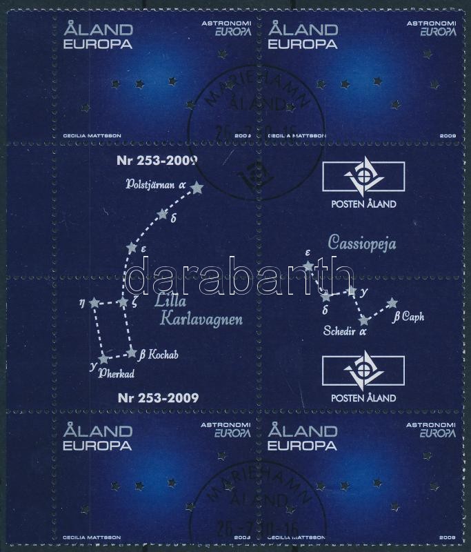 Europa CEPT: Csillagászat ívszéli ívközéprészes négyestömb, Europa CEPT: Astronomy margin sheet-centered block of 4