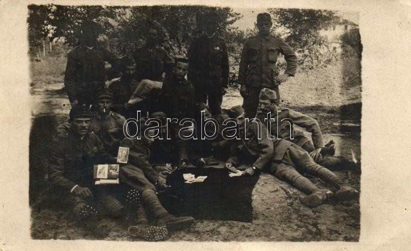 Első világháború osztrák-magyar katonák, kártyajáték, fénykép, WWI Austro-Hungarian military, soldiers, card game, photo
