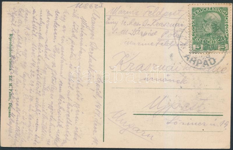 Navy mail postcard &quot;S.M.S. ÁRPÁD&quot;, Képeslap haditengerészeti postával
