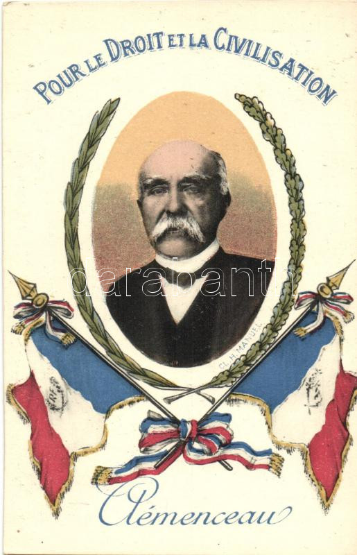 Pour le Droit et la Civilisation; Georges Clémenceau, flags; Lévy Fils et Cie., Georges Clemenceau