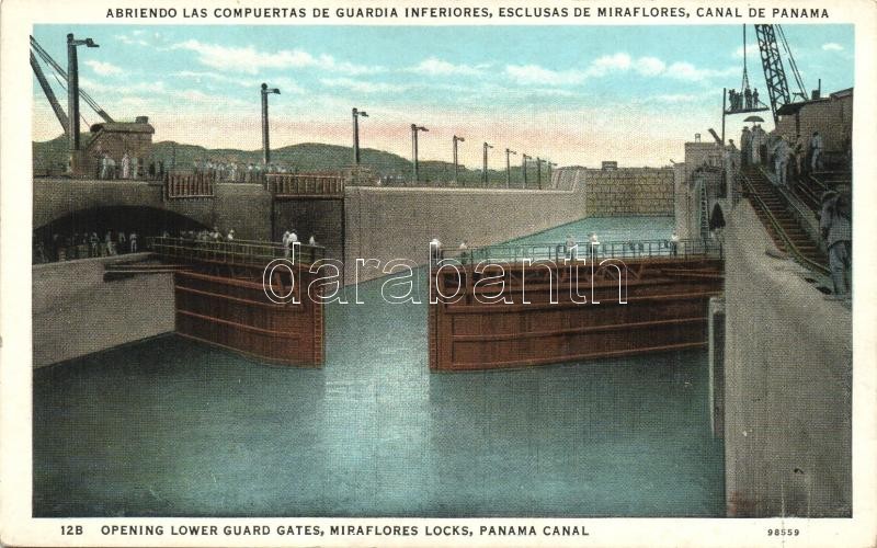 Panama Canal, Miraflores Locks, Opening lower guard gates