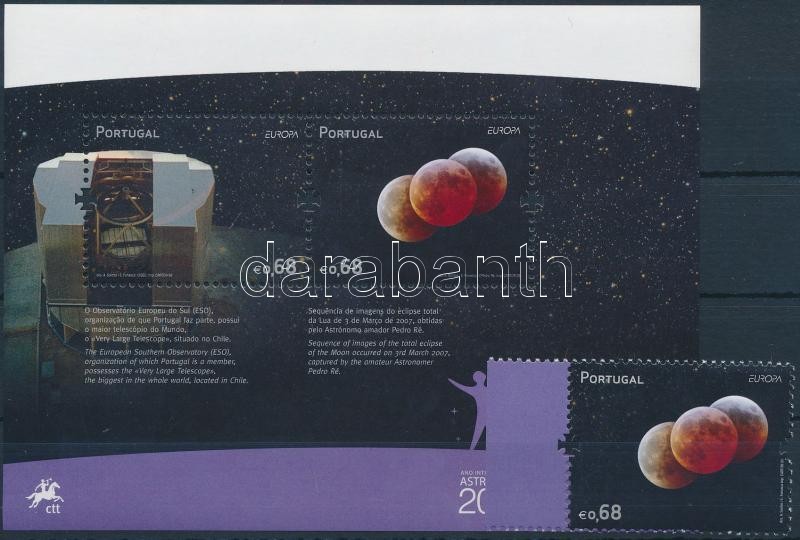 Europa CEPT: Astronomy margin stamp + block, Europa CEPT: Csillagászat ívszéli érték + blokk