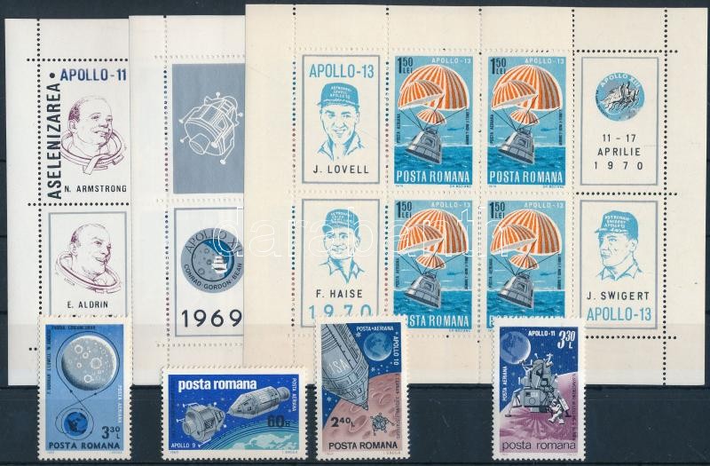 1969-1970 Űrkutatás összeállítás 4 bélyeg + 3 klf blokk, 1969-1970 Space Exploration 4 stamps + 3 diff blocks
