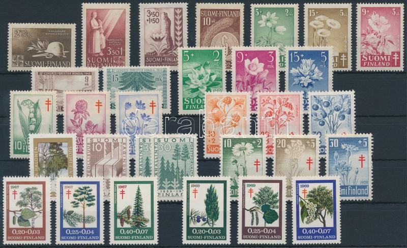 Virág, növény motívum Finnország 1943-1969 31 db bélyeg sorokkal, Finland 1943-1969 Flowers 31 stamps with sets