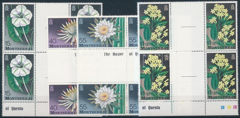Virág sor ívszéli ívközéprészes négyestömbökben, Flowers set in margin sheet-centered blocks of 4