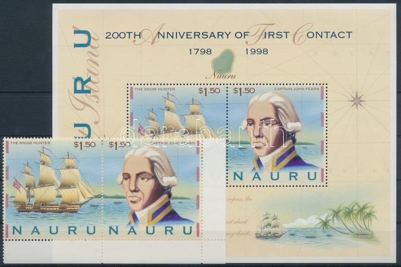 Nauru felfedezésének 200. évfordulója ívsarki pár + blokk, 200th anniversary of the discovery of Nauru corner pair + block
