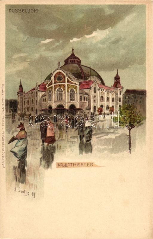 Düsseldorf, Apollotheater / theatre, Aquarellkarte No. 15. von W. Wörmboke, litho s: Grothe