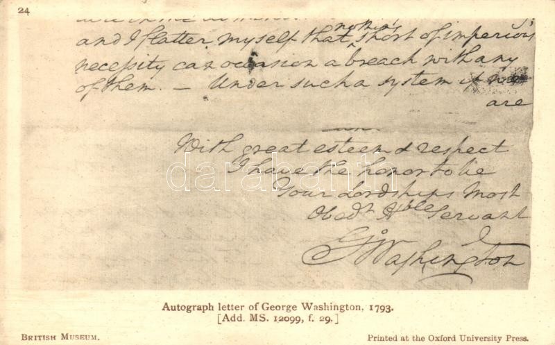 Autograph letter of George Washington from 1793, George Washington sajátkezű levele 1793-ból
