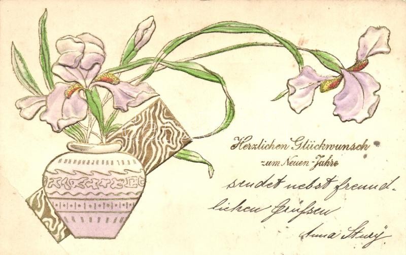 Art Nouveau flowers, greeting card, Art Nouveau üdvözlőlap