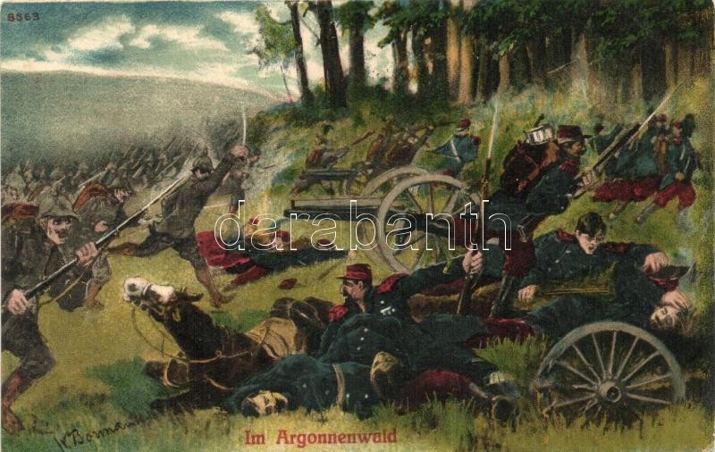 I. világháború, német gyalogsági roham francia tüzérség ellen az argonne-i erdőben s: Bormann, Im Argonnenwald / WWI French-German battle s: Bormann