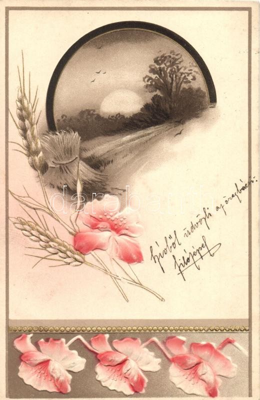 Floral greeting card, Erika Nr. 2523. Emb. litho (pinhole), VIrágos üdvözlőlap, Erika Nr. 2523. Emb. litho (pinhole)